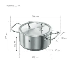 ZWILLING Bratentopf 20 cm, 18/10 Edelstahl