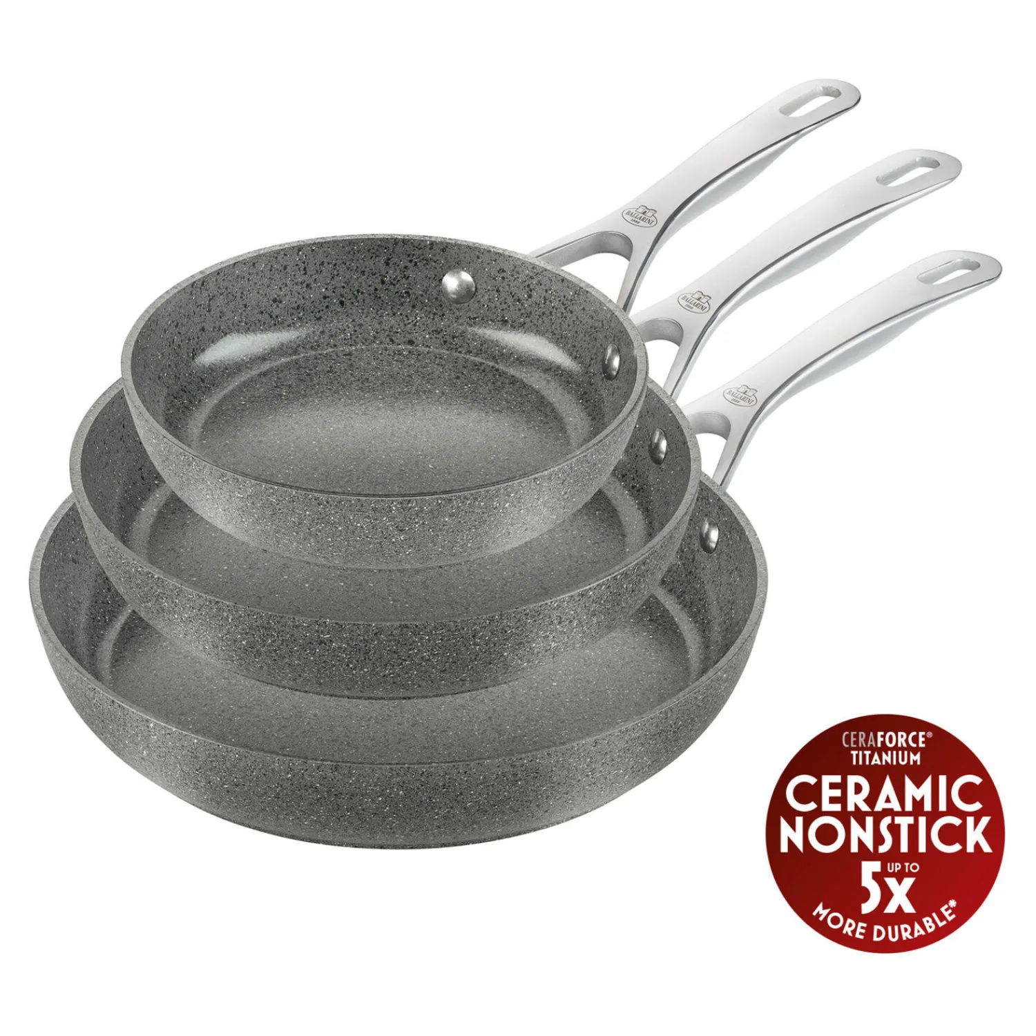 BALLARINI Bratpfannenset, 3-tlg. / 20/24/28 cm, Steinoptik Grau, Aluminium/ Antihaftbeschichtung
