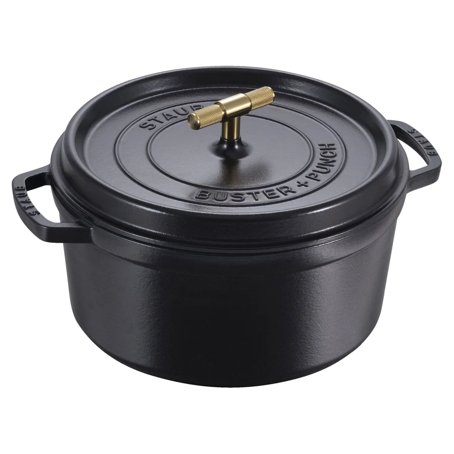 Staub Cocotte Buster+Punch 28 cm, rund, Schwarz, Gusseisen