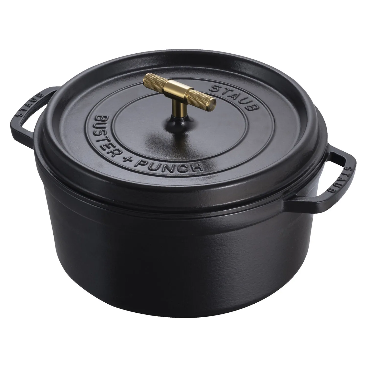 Staub Cocotte Buster+Punch 28 cm, rund, Schwarz, Gusseisen
