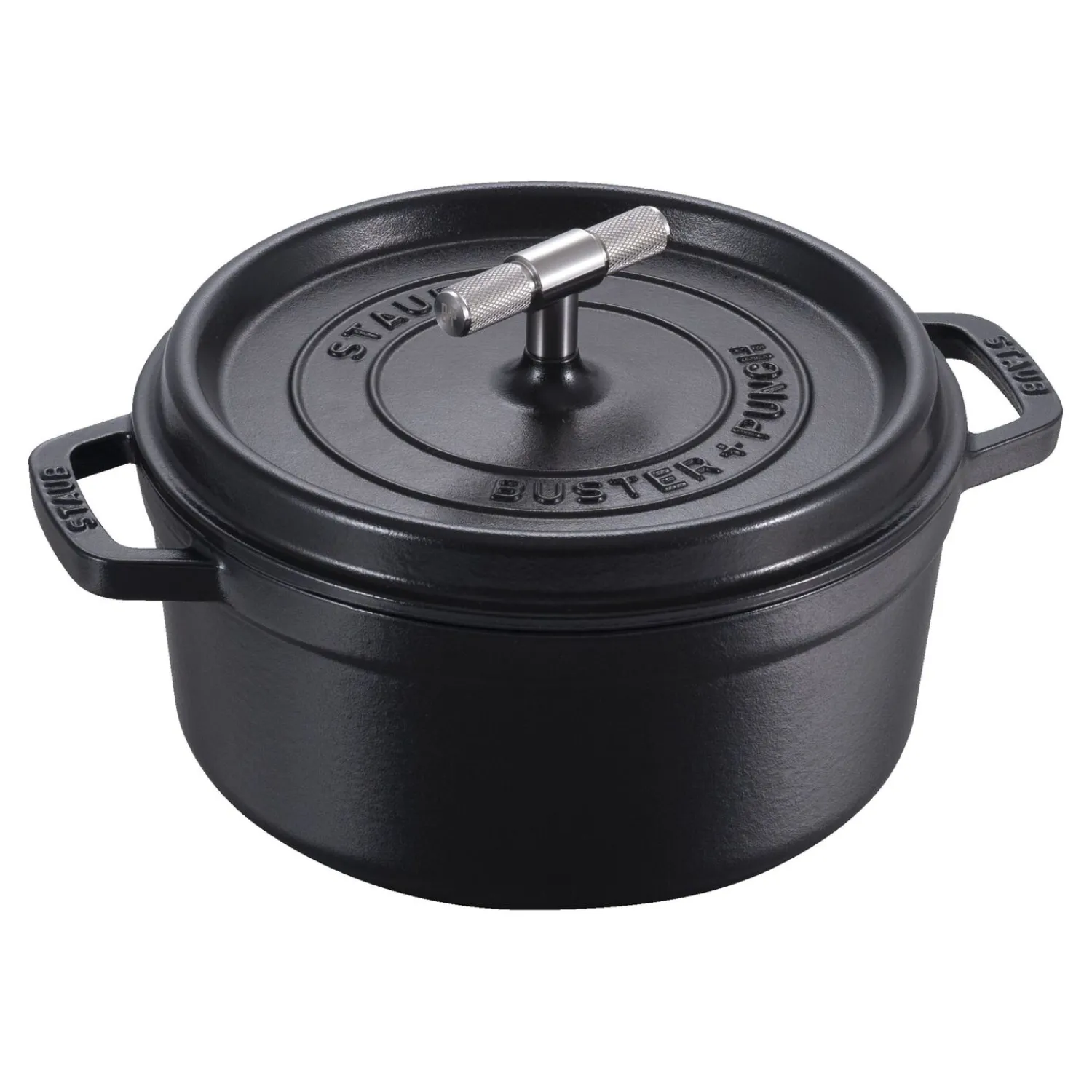 Staub Cocotte Buster+Punch 24 cm, rund, Schwarz, Gusseisen