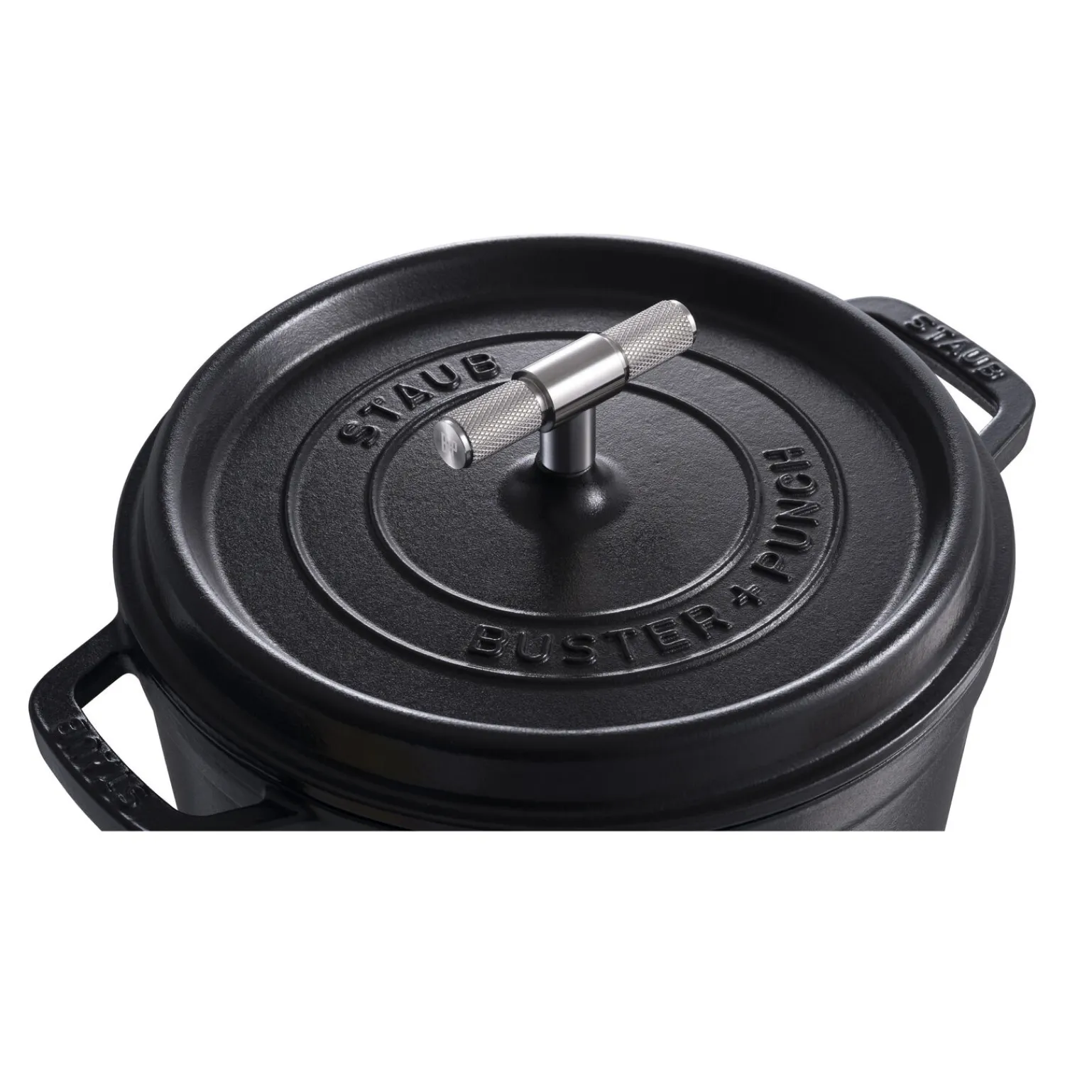 Staub Cocotte Buster+Punch 24 cm, rund, Schwarz, Gusseisen