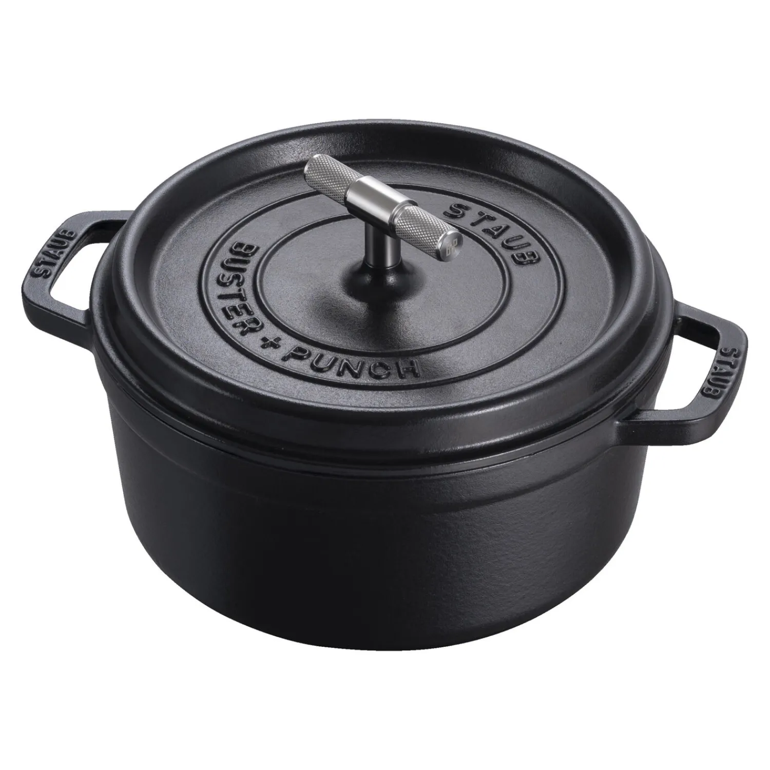 Staub Cocotte Buster+Punch 24 cm, rund, Schwarz, Gusseisen