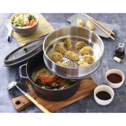 Staub Cocotte mit Dämpfeinsatz 26 cm, rund, , Gusseisen