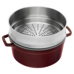 Staub Cocotte mit Dämpfeinsatz 26 cm, rund, , Gusseisen