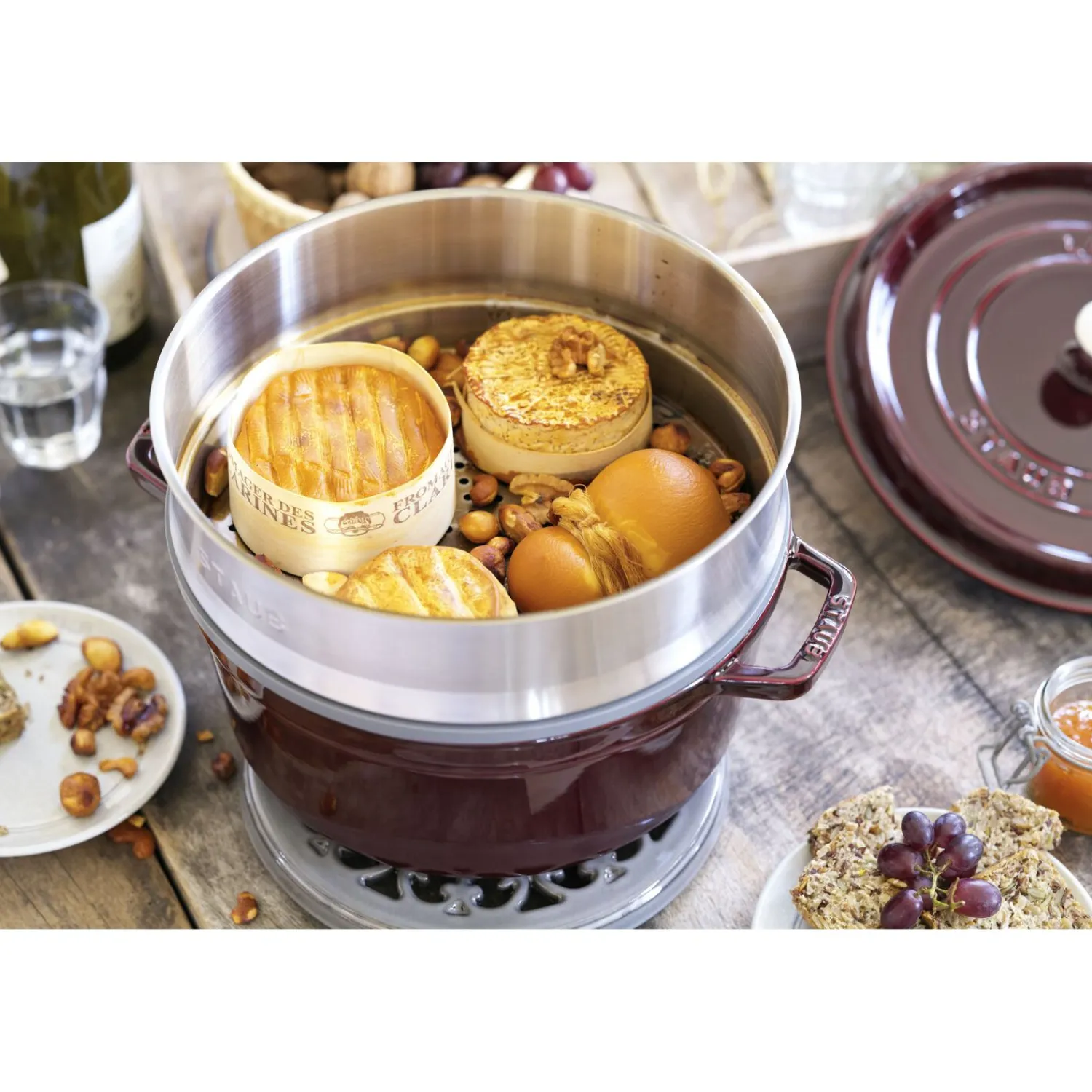 Staub Cocotte mit Dämpfeinsatz 26 cm, rund, , Gusseisen