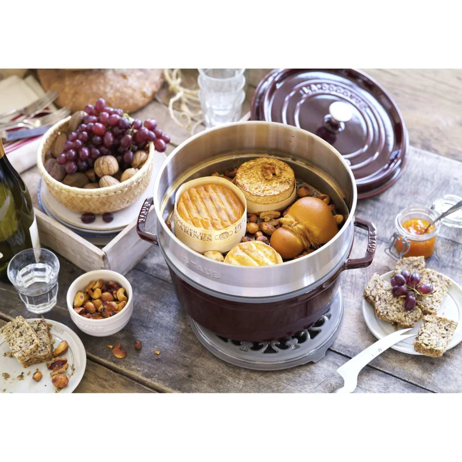 Staub Cocotte mit Dämpfeinsatz 26 cm, rund, , Gusseisen