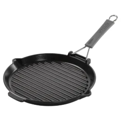 Staub Grillpfanne mit Ausgießnase 28 cm, rund, Schwarz, Gusseisen