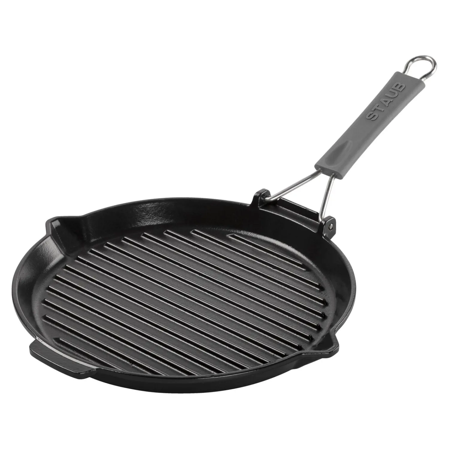 Staub Grillpfanne mit Ausgießnase 28 cm, rund, Schwarz, Gusseisen