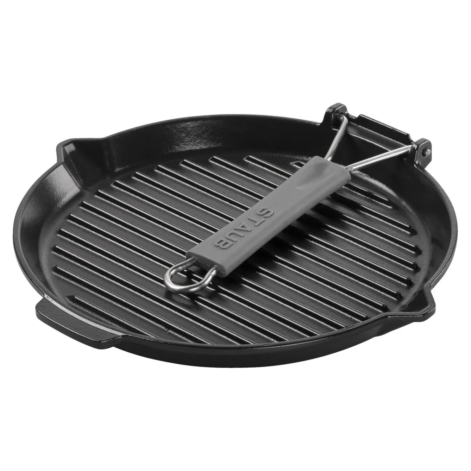 Staub Grillpfanne mit Ausgießnase 28 cm, rund, Schwarz, Gusseisen