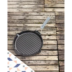 Staub Grillpfanne mit Ausgießnase 28 cm, rund, Schwarz, Gusseisen