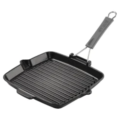 Staub Grillpfanne mit Ausgießnase 24 cm, quadratisch, Schwarz, Gusseisen