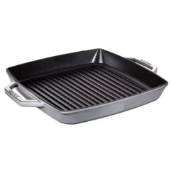 Staub Grillpfanne mit zwei Griffen, quadratisch, 33 cm, grau 33 cm, quadratisch, , Gusseisen