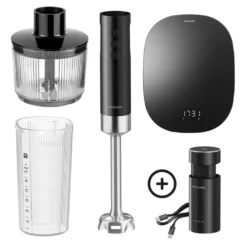 ZWILLING Kabelloser Stabmixer mit digitaler Küchenwaage und Zerkleinerer, 5-tlg. Schwarz