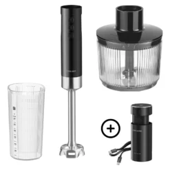 ZWILLING Kabelloser Stabmixer Starter Set mit Ladestation und Zerkleinerer, 5-tlg., Schwarz