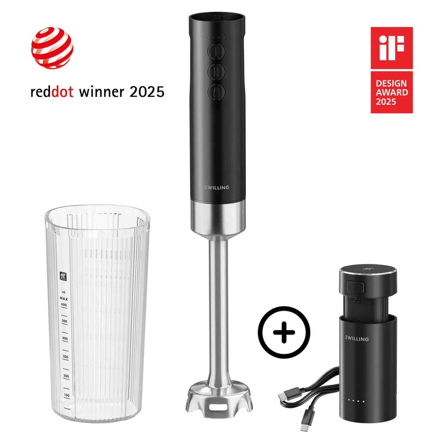 ZWILLING Kabelloser Stabmixer, Starter Set mit Akku