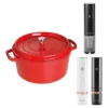 ZWILLING Koch-Set mit Gewürzmühlen, Wein&ouml;ffner und roter Cocotte, 4-tlg.
