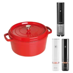 ZWILLING Koch-Set mit Gewürzmühlen, Wein&ouml;ffner und roter Cocotte, 4-tlg.
