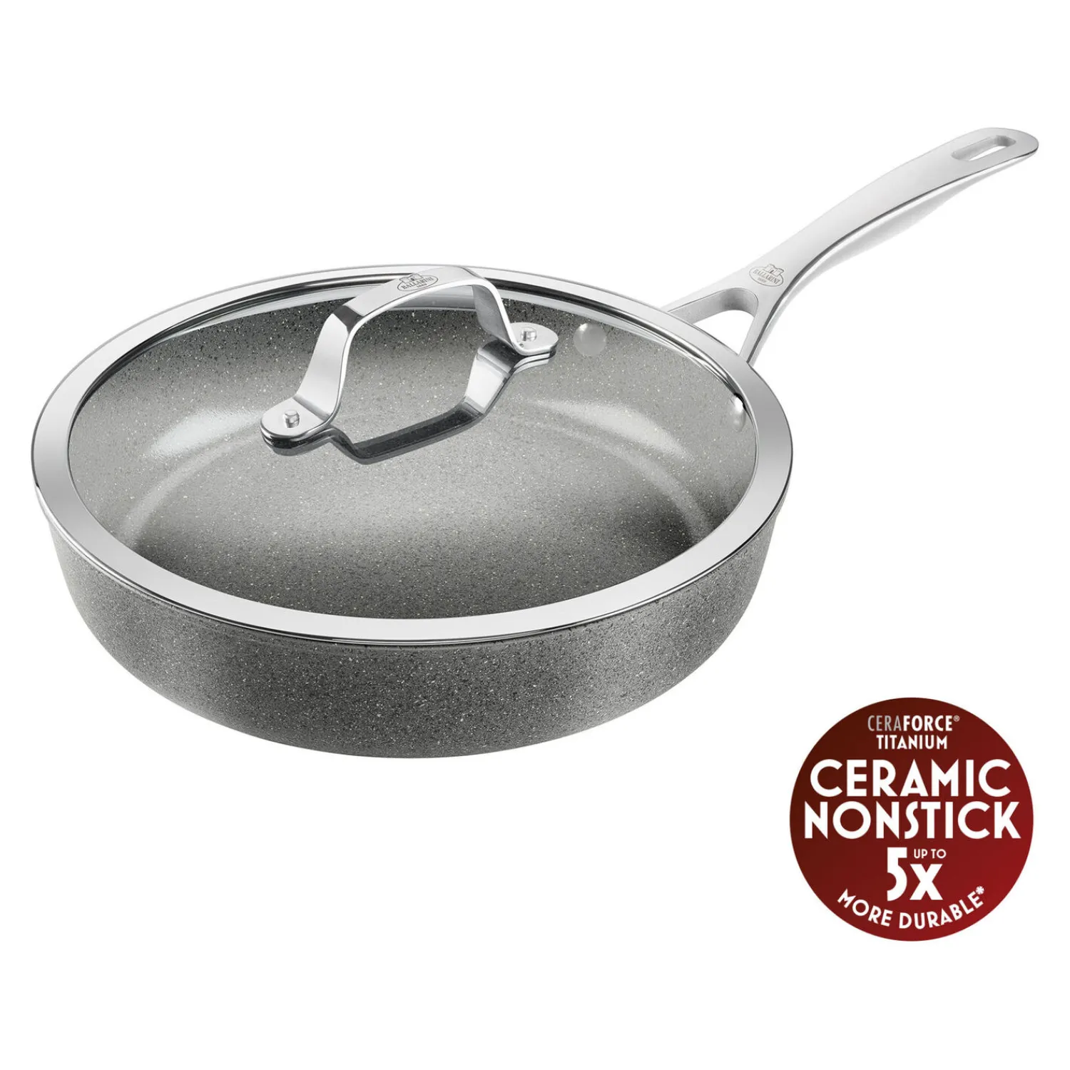 BALLARINI Schmorpfanne mit Deckel, 28 cm, Aluminium, Titanverstärkte keramische Antihaftbeschichtung