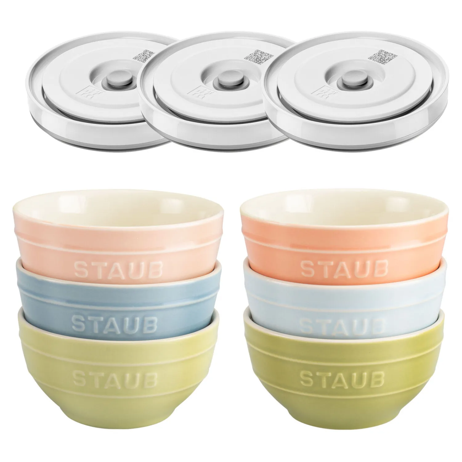 ZWILLING Schüssel-Set mit Vakuumdeckeln, 12 cm/ 9-tlg., Macaron/ Weiß, Keramik