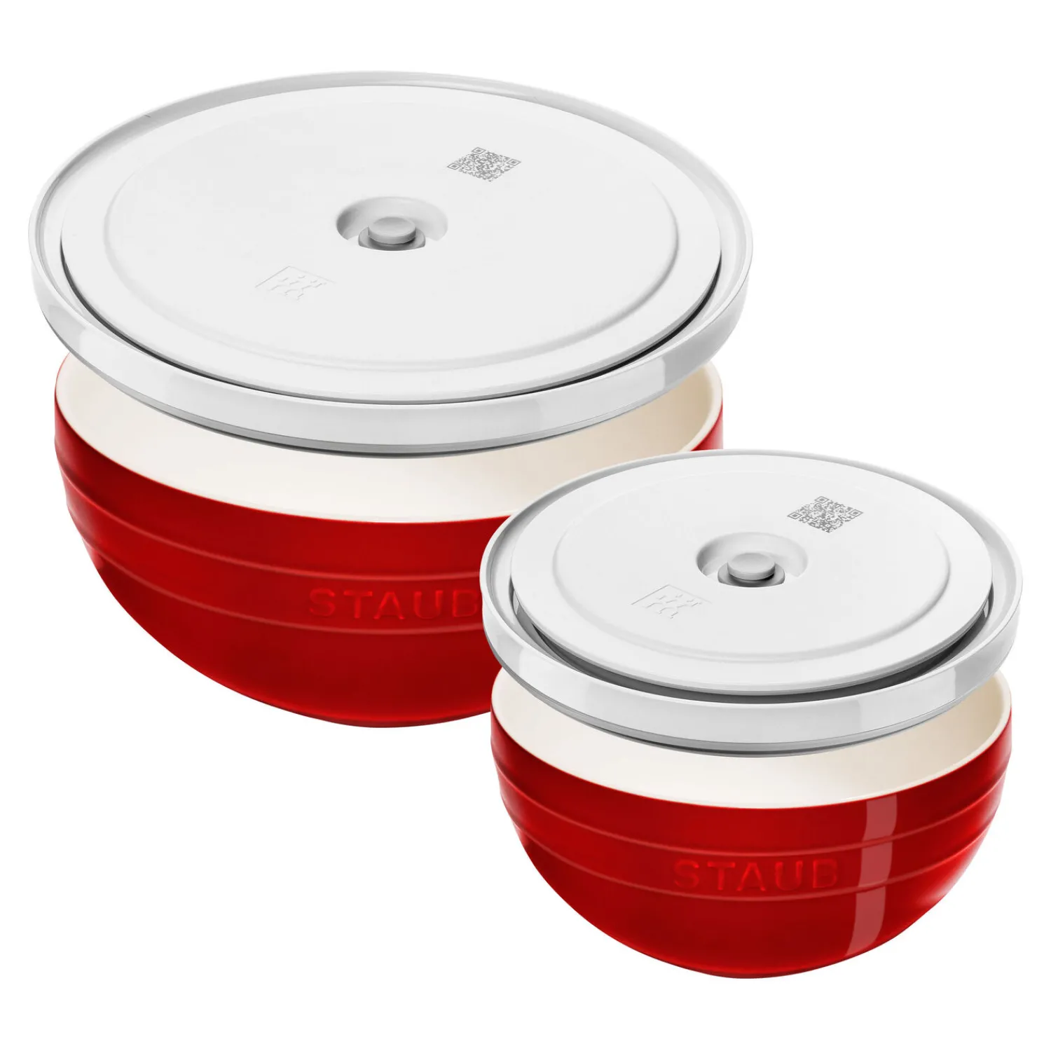 ZWILLING Schüssel-Set mit Vakuumdeckeln, 18 cm/ 24 cm/ 4-tlg., Kirschrot/ Weiß, Keramik