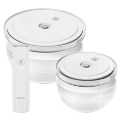 ZWILLING Schüssel-Set mit Vakuumpumpe und -deckeln, 18 cm/ 24 cm/ 5-tlg., Weiß, Keramik