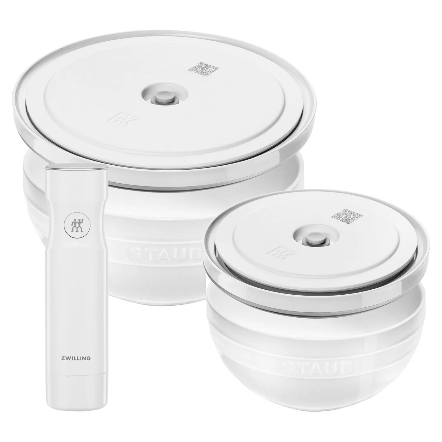 ZWILLING Schüssel-Set mit Vakuumpumpe und -deckeln, 18 cm/ 24 cm/ 5-tlg., Weiß, Keramik
