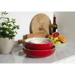 ZWILLING Schüssel-Set mit Vakuumpumpe und -deckeln, 18 cm/ 24 cm/ 5-tlg., Kirschrot/ Weiß, Keramik