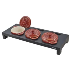 Staub Servierbrett für 3 Mini-Cocottes, 42 cm x 16 cm, Fiberholz