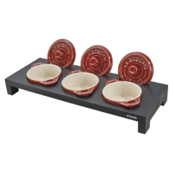 Staub Servierbrett für 3 Mini-Cocottes, 42 cm x 16 cm, Fiberholz