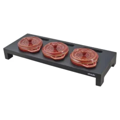 Staub Servierbrett für 3 Mini-Cocottes, 42 cm x 16 cm, Fiberholz