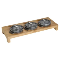 Staub Servierbrett für 3 Mini-Cocottes, 42 cm x 16 cm, Bambus