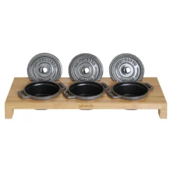 Staub Servierbrett für 3 Mini-Cocottes, 42 cm x 16 cm, Bambus