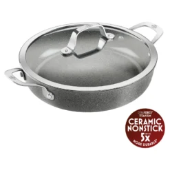 BALLARINI Servierpfanne mit Deckel, 28 cm, Aluminium, Titanverstärkte keramische Antihaftbeschichtung