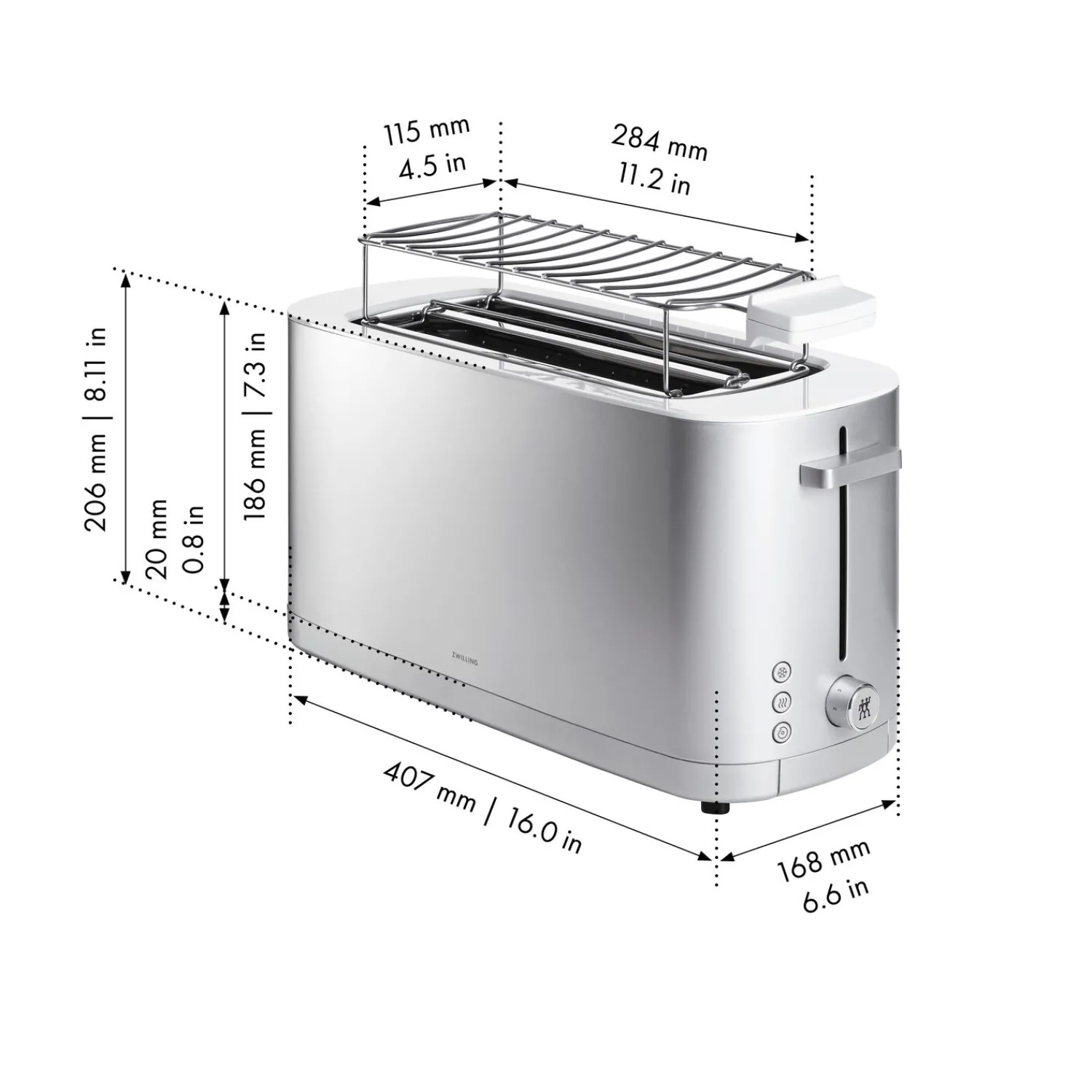ZWILLING Toaster mit Brötchenaufsatz, 2 Schlitze lang,