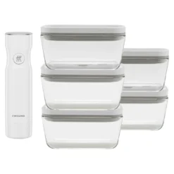 ZWILLING Vakuumbox & Pumpe Set, 6-tlg. / M, Grau/Weiß, Glas