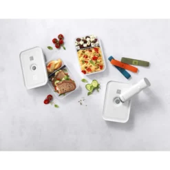 ZWILLING Vakuum Lunchbox Set, L flach / 6-tlg, Kunststoff, Semitransparent-Grau