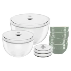 ZWILLING Vakuumschüssel & Deckel Set, 10-tlg. / S/M/L, Eukalyptus/Transparent, Keramik/Glas