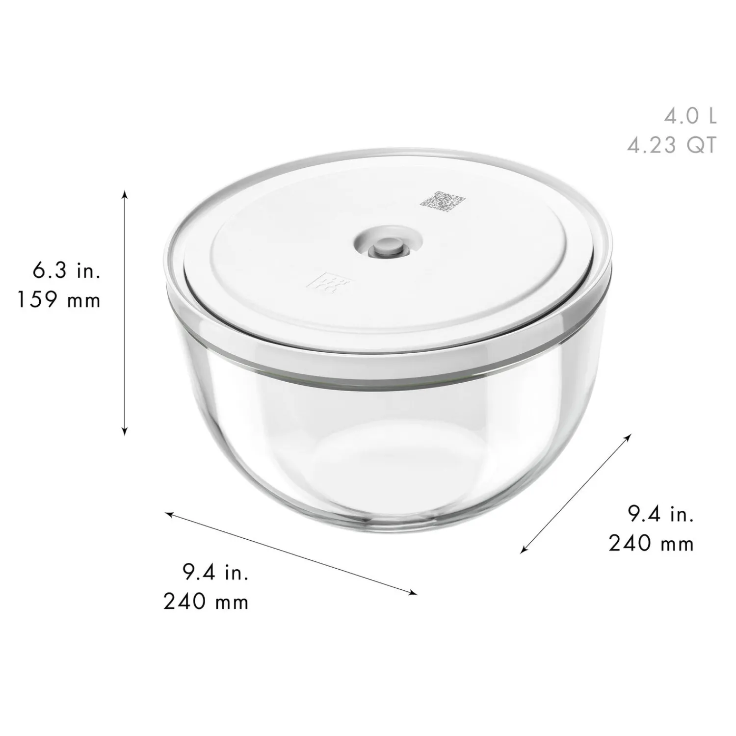 ZWILLING Vakuumschüssel L / 24 cm, Glas, Transparent