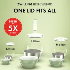 ZWILLING Vakuumschüssel Starterset, 15-tlg. / S/M/L, Eukalyptus/Transparent, Keramik/Glas