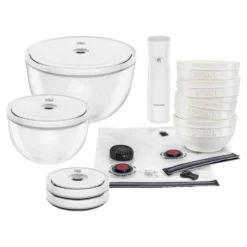 ZWILLING Vakuumschüssel Starterset, 15-tlg. / S/M/L, Elfenbein-Weiß/Transparent, Keramik/Glas