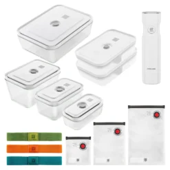 ZWILLING Vakuum Starterset, 20-tlg. / S/M/L, Semitransparent-Grau/ Weiß, Kunststoff/ Glas