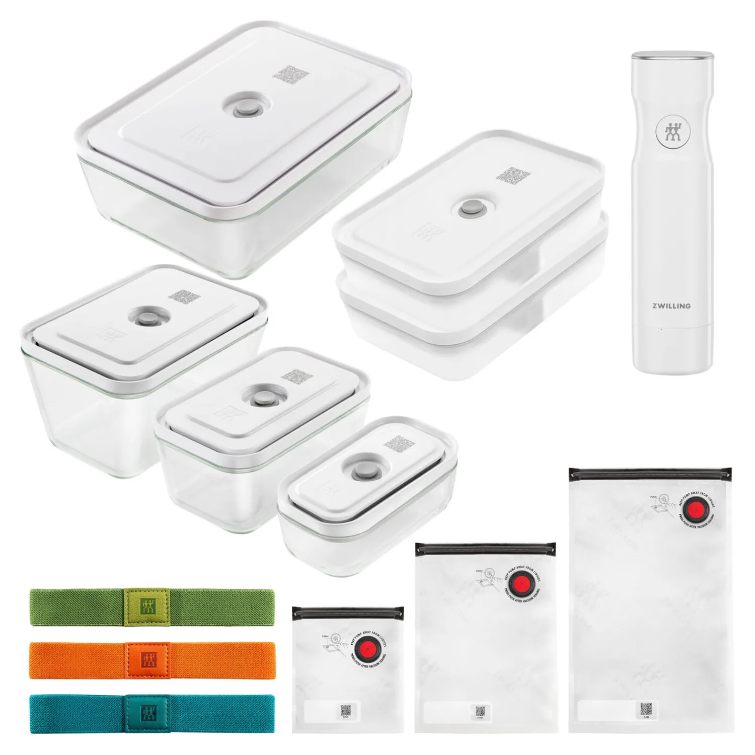 ZWILLING Vakuum Starterset, 20-tlg. / S/M/L, Semitransparent-Grau/ Weiß, Kunststoff/ Glas