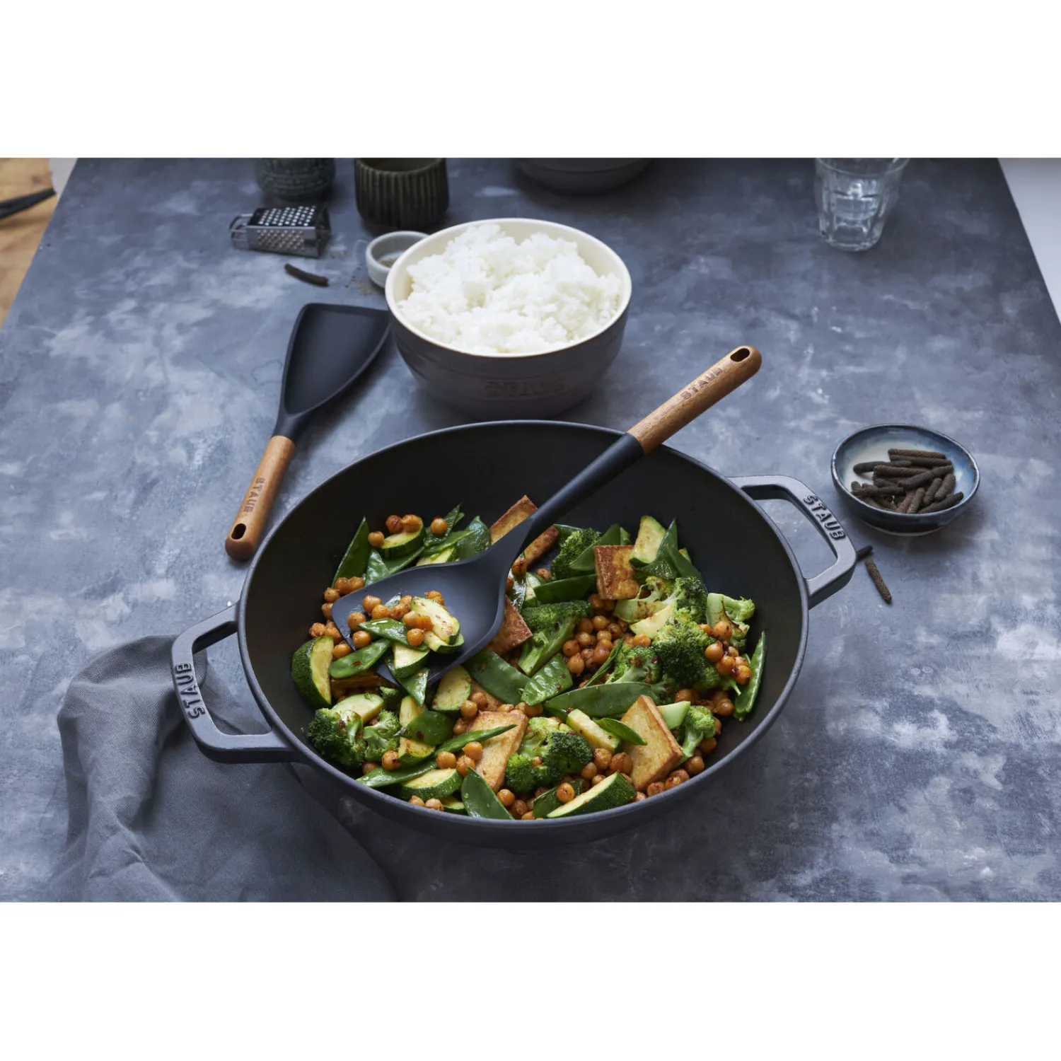 Staub Wok mit Glasdeckel 30 cm, rund, , Gusseisen