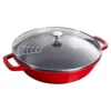 Staub Wok mit Glasdeckel 30 cm, rund, Kirsch-Rot, Gusseisen