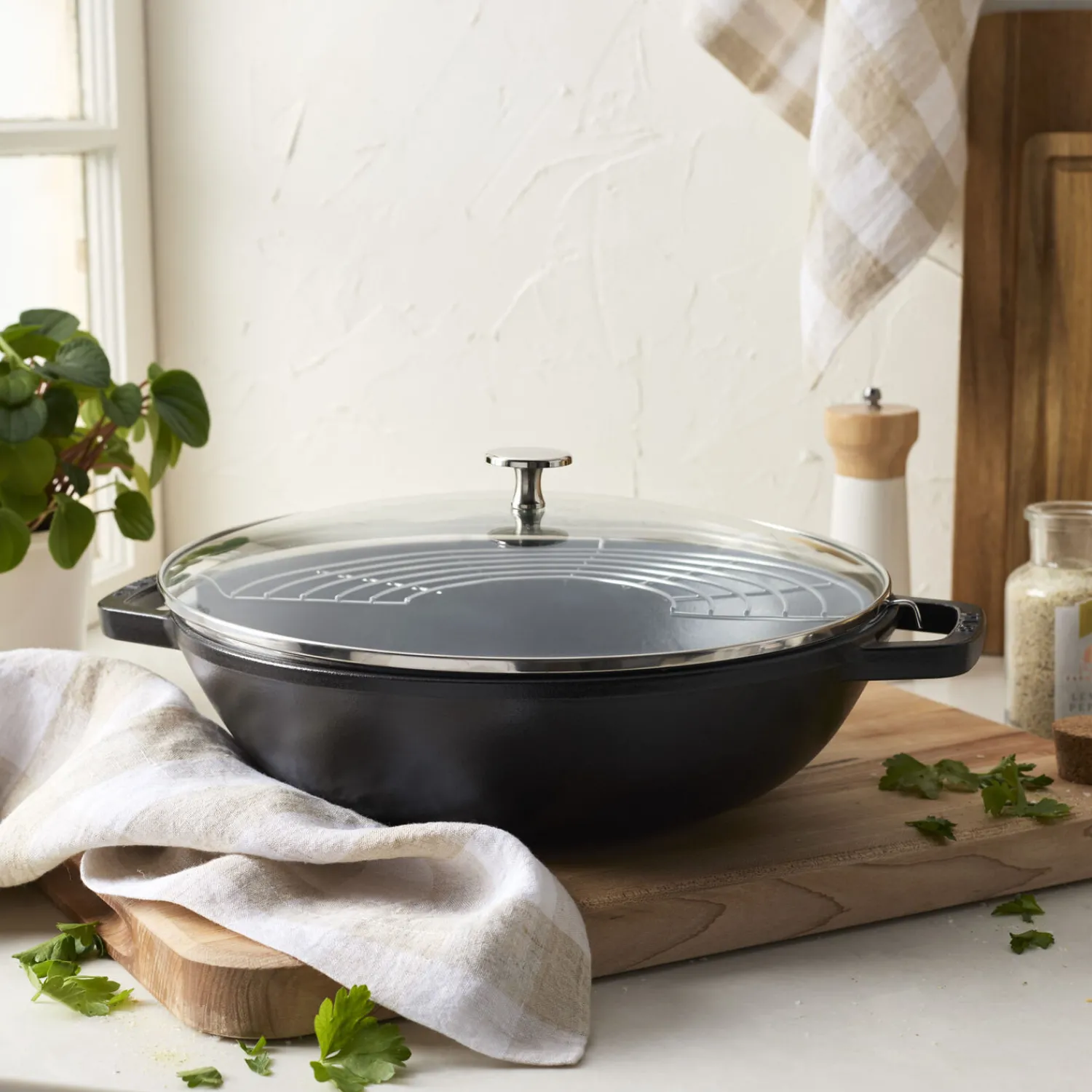 Staub Wok mit Glasdeckel 30 cm, rund, , Gusseisen