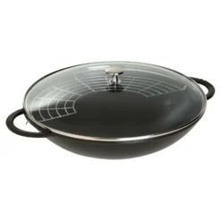 Staub Wok mit Glasdeckel 37 cm, rund, Schwarz, Gusseisen